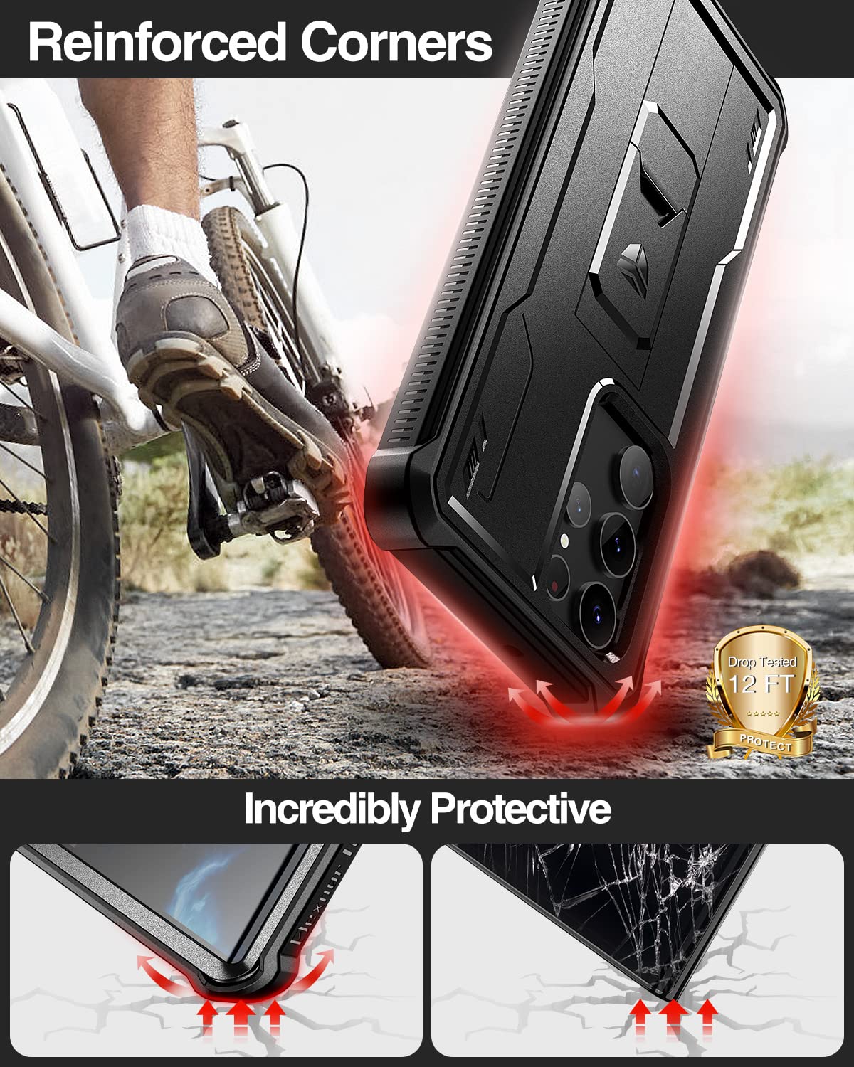 Dexnor Samsung Galaxy S22 Ultra 5G Protective Cover Black | 6.8 Inches, Built In Screen Protector, Kickstand, Heavy Duty, Milita