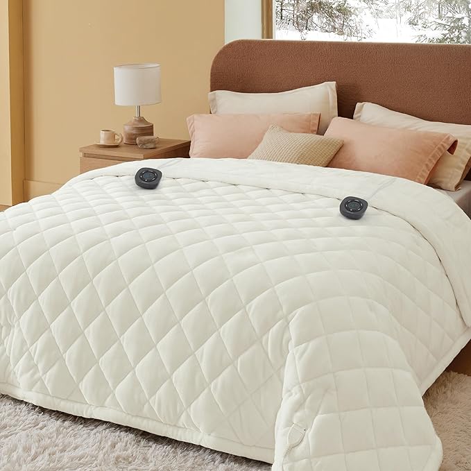 Bedsure Electric Blanket King Size - Dual Control Heated Weighted Blanket King with 10 Heat Settings, Fast Heating with 10 Time Settings (100x90 inches, Ivory)