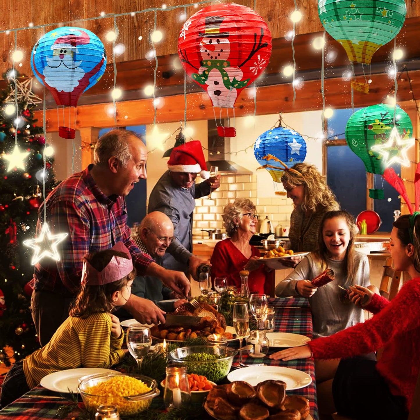 Adlkgg Hot Air Balloon Paper Lanterns Set, 12 Christmas Decor, Pack Of 5, Perfect For Parties, Weddings, And Birthdays