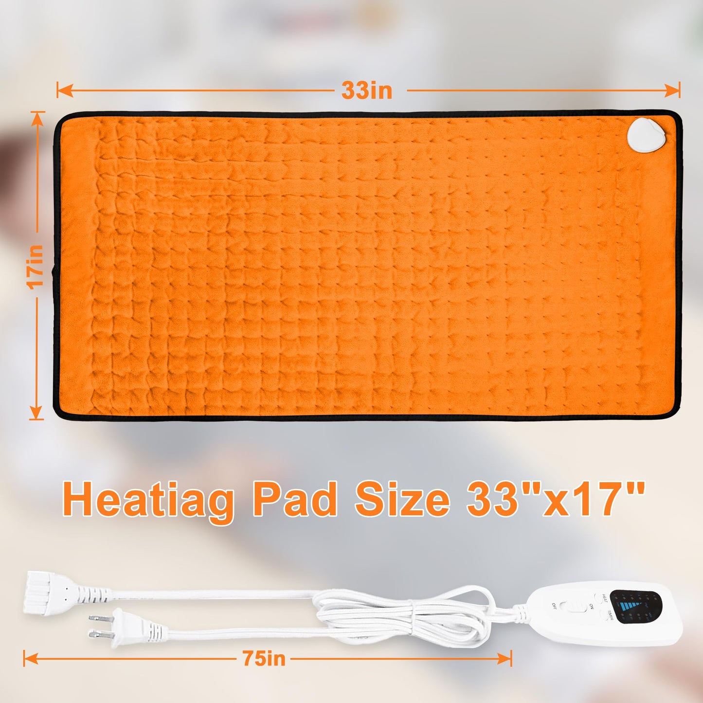Deepsoon Heating Pad,Electric Heating Pads for Back,Neck,Abdomen,Moist Heating Pad for Shoulder,Knee,Arms,Legs,Dry/Moist Heat & Auto Shut Off,Christmas Gifts for Men and Women,Orange Black,33x17 Inch