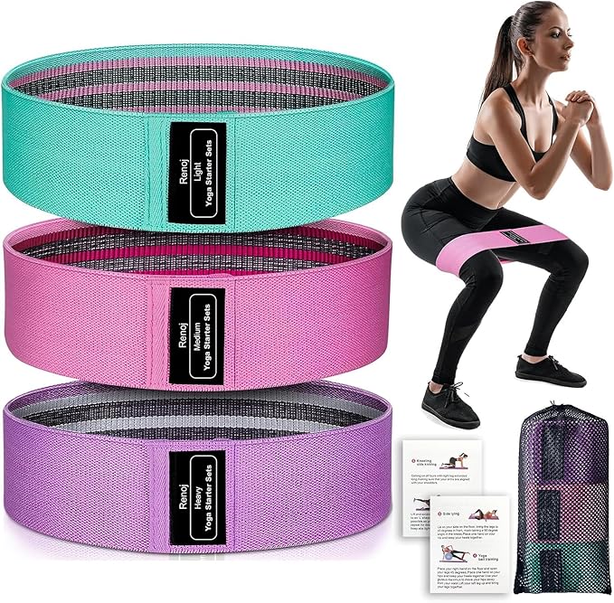 Renoj Resistance Bands for Working Out: 3-Set Professional Exercise Bands for Pilates, Yoga, Home Gym, Booty, Leg Training...