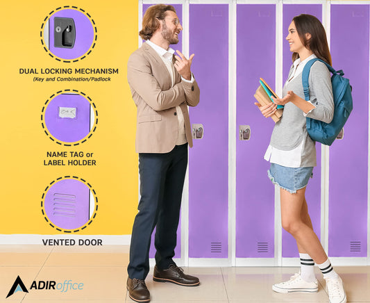 AdirOffice Large Steel Metal Storage School Locker - Single Tier Free Standing Storage Compartment - Secure Colorful Spacious Organizer Perfect for Academic and Commercial Use (Purple)