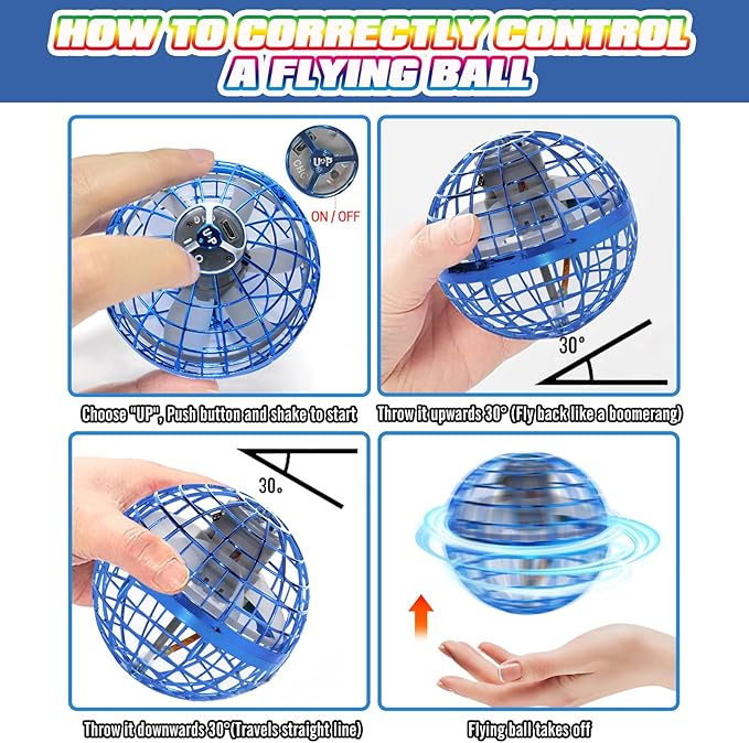 2025 Flying Orb Ball - AI Cool Novelty Gift Galaxy Boomerang Hand Drone Magic Floating Orbit Ball Hover Mini Outdoor Fidget Toy for Boys Girls Teens Kids (2 Pack Blue Rose)