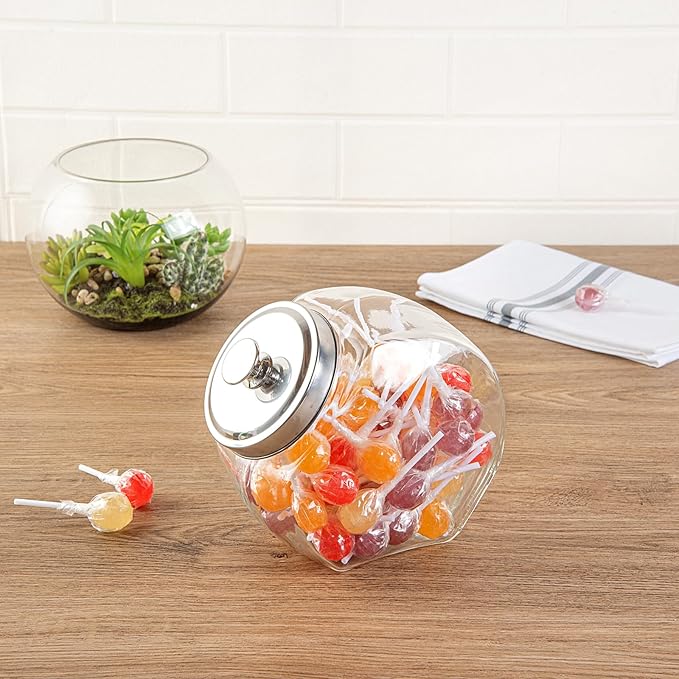 Restaurantware Vetri 0.5 Gallon Penny Jar 1 Durable Candy Jar - With Wide Spout Chrome Lid Clear Glass Cookie Jars For Kitchen Counter Dishwashable