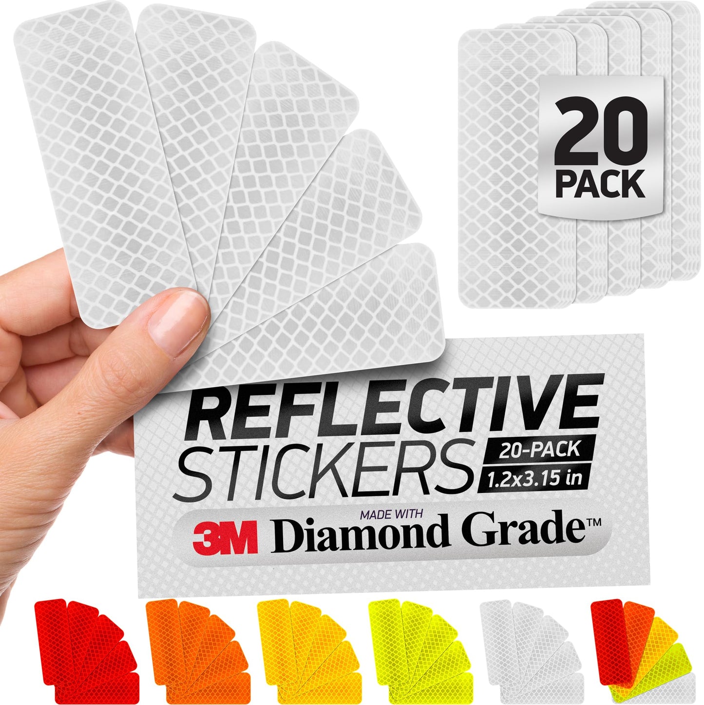 Byllstore Reflective Safety Tape Stickers | 3M Diamond Grade | White | 1.2″ x 3.15″ | 20-Pack | Safety Warning Tape for Helmets, Cars, Mailboxes & More