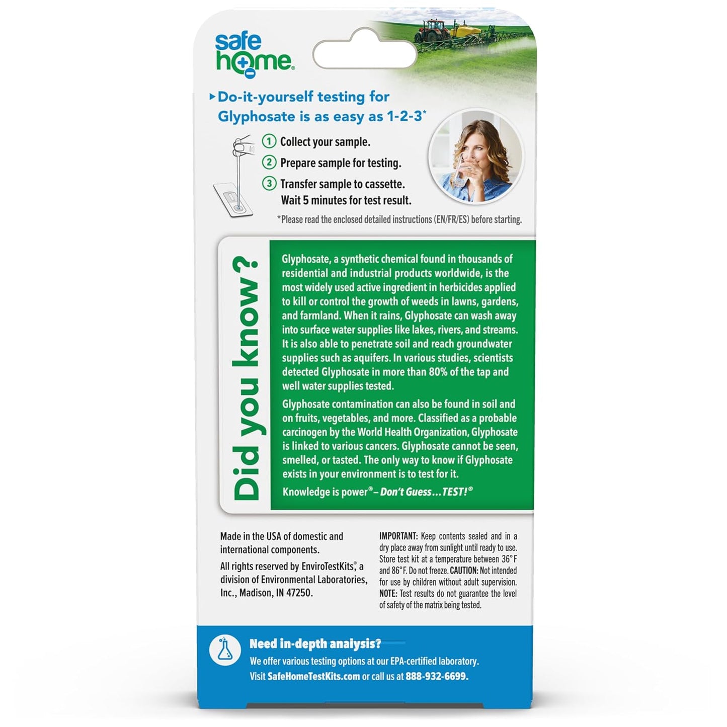 Safe Home® DIY Glyphosate Test Kit – Test for Toxic Herbicide (Glyphosate) in Water, Soil, Fruits, Vegetables, and More – 5 Minute Test – Detection to 200 PPB - (2 Pack)