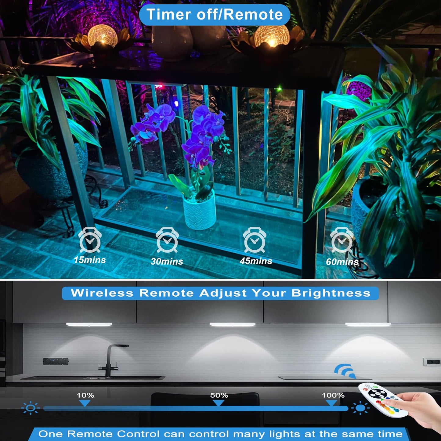 LDOPTO 48 LED Under Cabinet Lighting, Rechargeable RGB, 4 Pack, Remote Control, Multicolor, Model UF19-4PCS