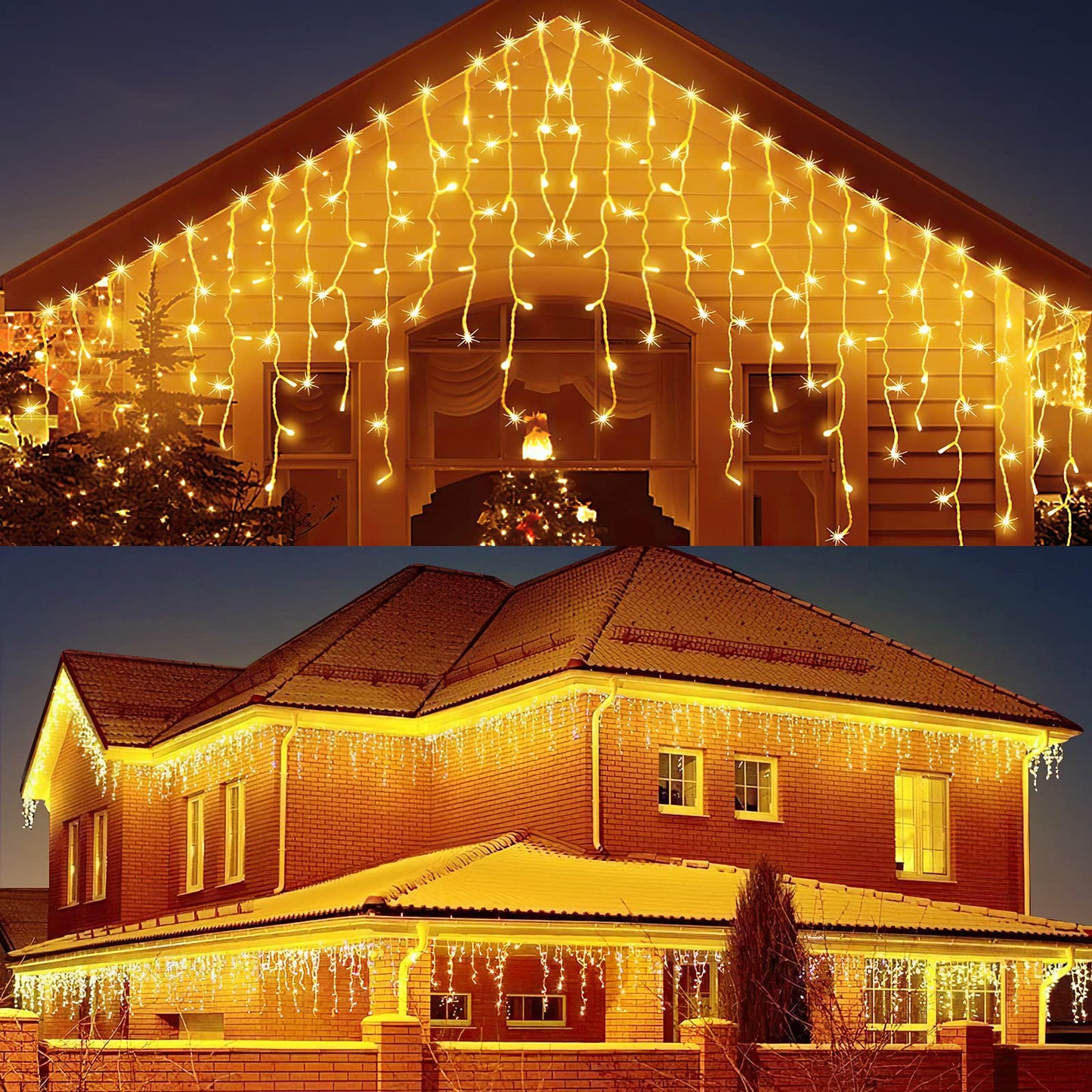 AGIRL 400 LED Icicle Lights Outdoor Waterproof Warm White Fairy String Lights 32.8Ft 8 Modes Model GP-SW240DC0250-IP44