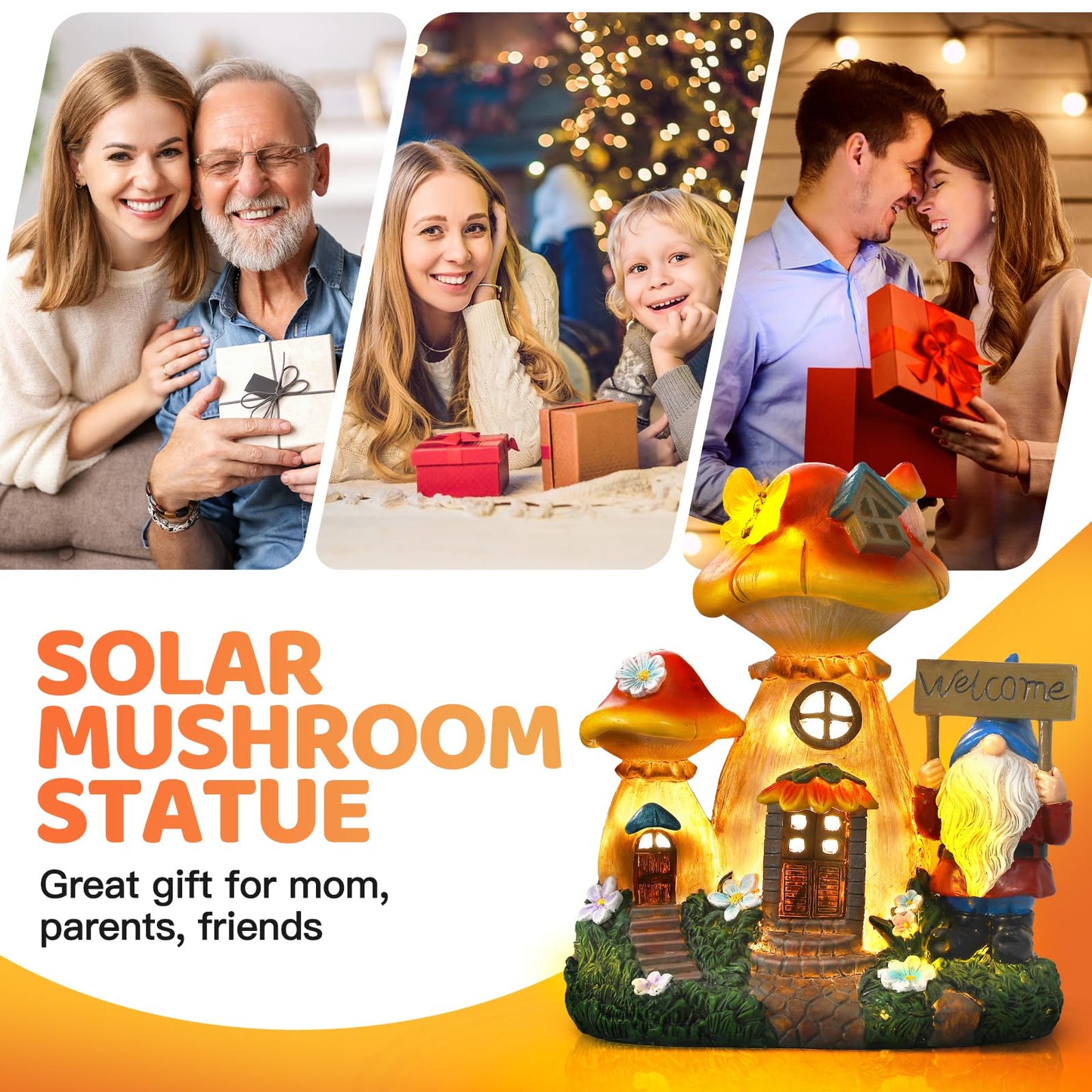 Json Solar Garden Statue Lights Mushroom Fairy House Figurine  Outdoor Memorial Garden Ornaments Waterproof Decoration For Outside Patio Yard Lawn Decor