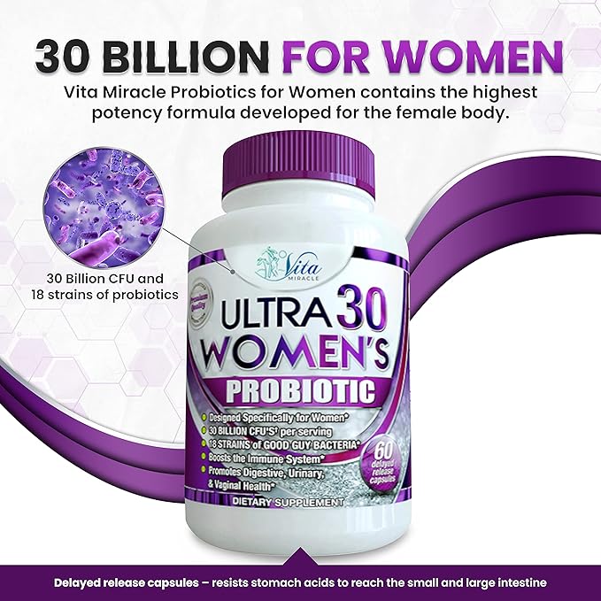 Probiotics For Women With Digestive Enzymes Prebiotics Cranberry & Goldenrod For Vaginal & Gut Health 30 Billion CFU Womens Probiotic Bloating Relief Multi Enzyme Pro PH Balance Vegan Gluten Free 60ct