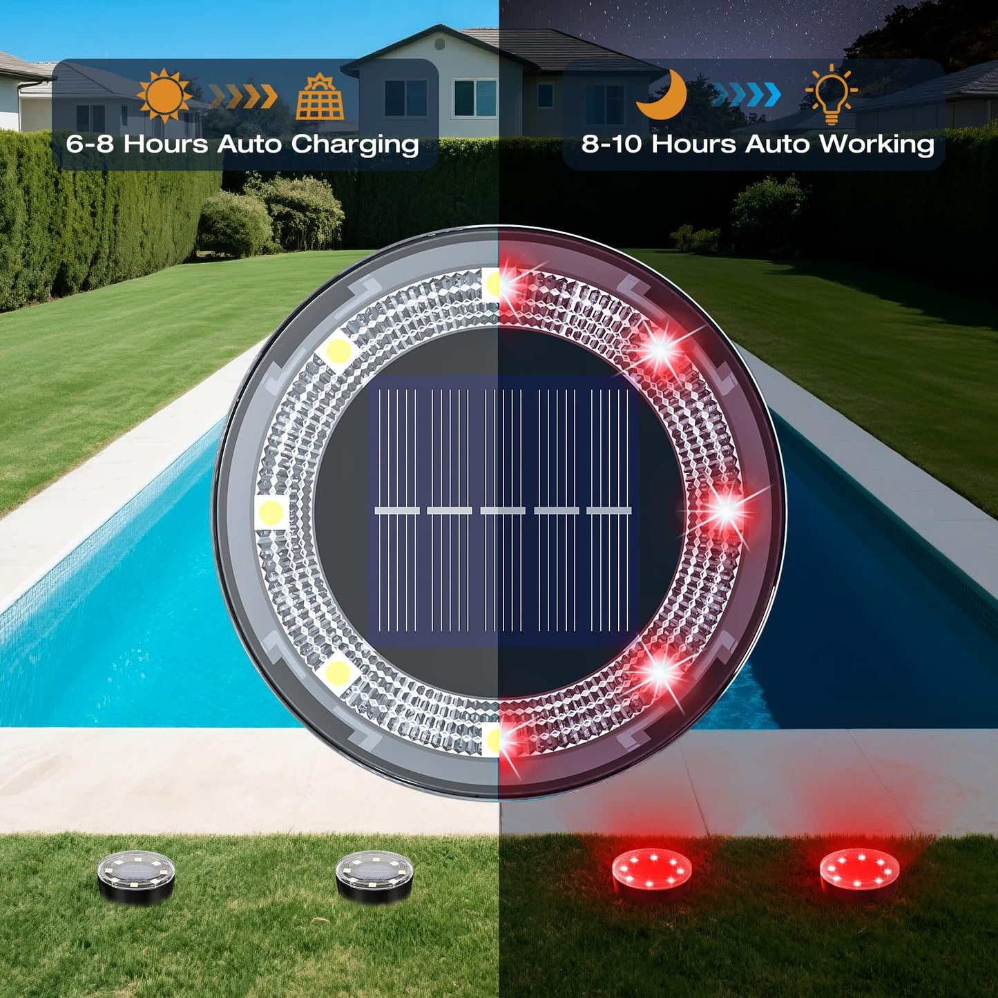 vighep Mini Solar Ground Lights, 12 Pack Solar Lights Outdoor Waterproof, Upgraded LED Flat Landscape Lighting for Outside Pathway Garden Patio Yard Driveway,Red