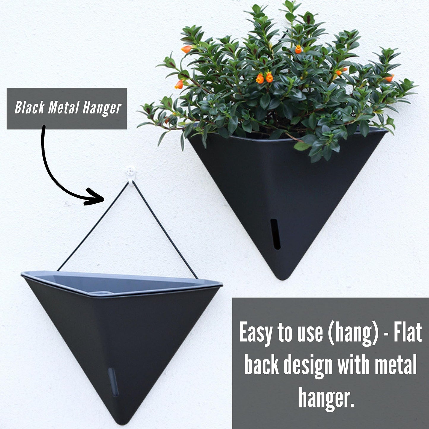 LaLaGreen Bundle - 12" x 4 Pack Black + 12" x 4 Pack White Large Self Watering Geometric Hanging Flower Vase Vessel with Metal Hanger, Modern Stylish Wall Mounted Succulent Pot Holder Decor