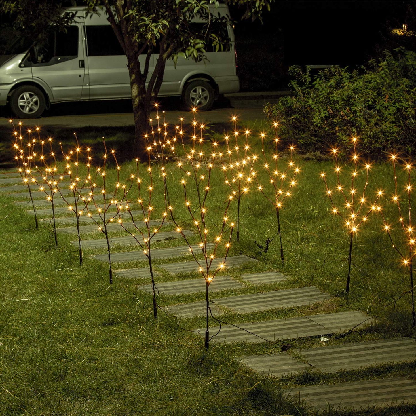 Vanthylit Lighted Twig Stakes Set Of 2, 30 Brown Plastic, 120 Warm White Lights For Indoor/Outdoor Pathway Decoration