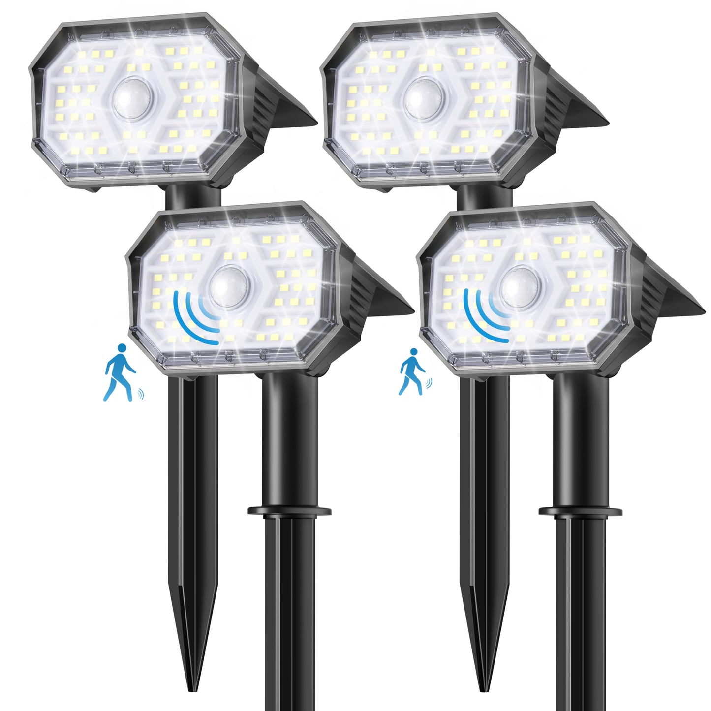 Brightown 4 Pack Solar Motion Lights Outdoor Waterproof  Motion Sensor Spot Lights- 58 Led/3 Modes Solar Powered Spotlights 2-In-1 Auto On/Off For Outside Yard Wall Garden  Cool White