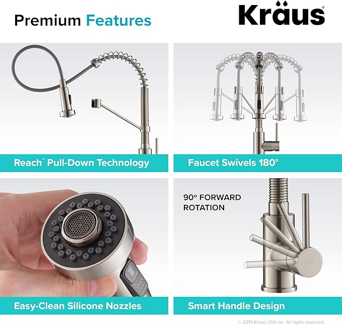 Kraus KPF-1610SFS Bolden 18-Inch Commercial Kitchen Faucet with Dual Function Pull-Down Sprayhead in all-Brite Finish, Spot Free Stainless Steel