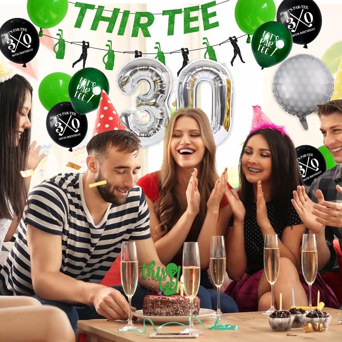 30th Birthday Decorations for Him, Golf 30th Birthday Party Decoration Themed for Men Thirty Birthday Decor Banner Set Durable 30 Number Balloons