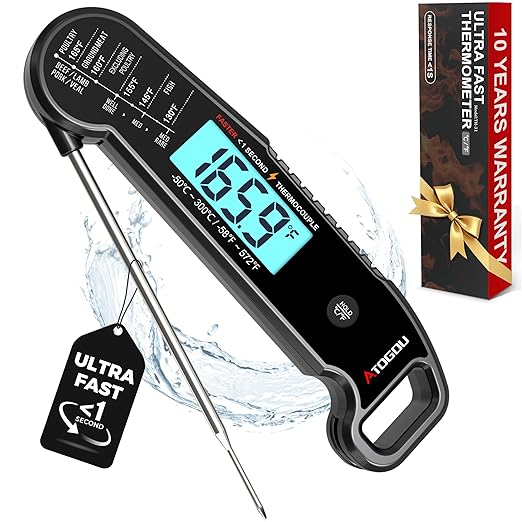 Professional Food & Meat Thermometer, 1 Sec Instant Read & ±0.5℉ Accuracy Driven by Thermocouple Sensor. IP67 Waterproof Digital Thermometer for Cooking, BBQ, Grill Gifts for Men Him Dad Birthday