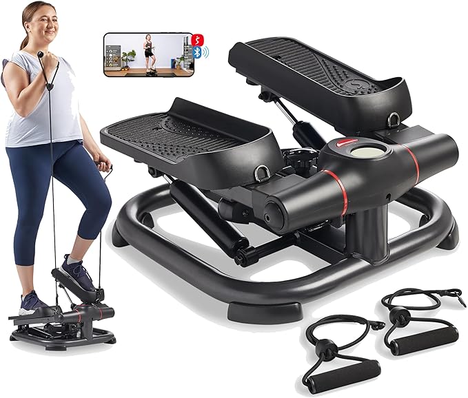Sunny Health & Fitness 2-in-1 Premium Power Stepper with 400lbs Weight Capacity and Resistance Bands, Low-Impact Cardio, S...