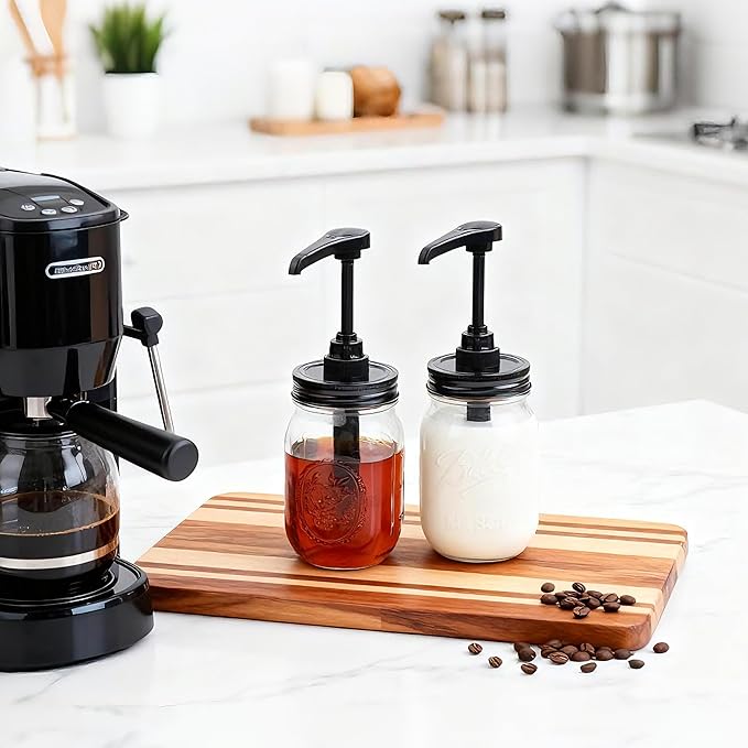 Glass Syrup Sauce Bottle with Dispenser Pump 16 Oz Mason Jar Honey Coffee Syrup Condiment Container Food Grade Airtight & Leak-Proof -2 Set