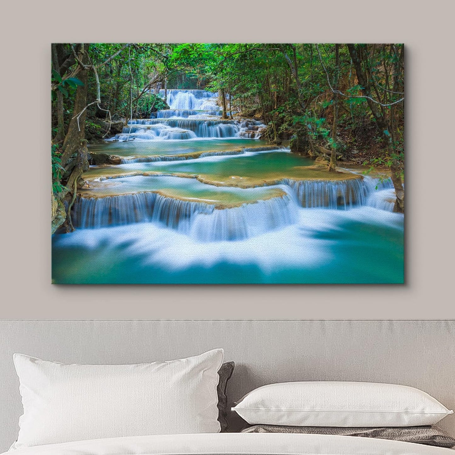 wall26 Canvas Print Wall Art Cascading Forest Waterfall Landscape Nature Wilderness Photography Modern Art Rustic Scenic Colorful Multicolor for Living Room, Bedroom, Office - 32"x48"