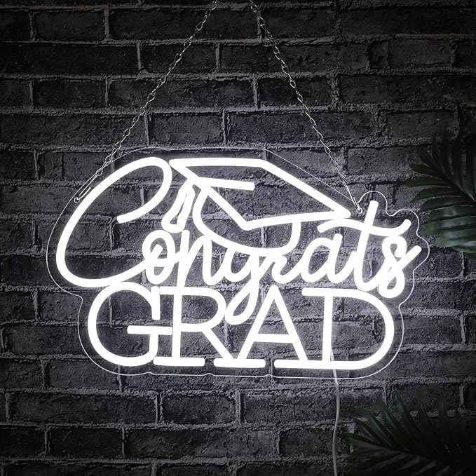 Congrats Grad Neon Sign for 2025 Graduation Decorations,16.5 x 9.9 IN White Dimmable Led Light Congrats Sign for Graduatio...