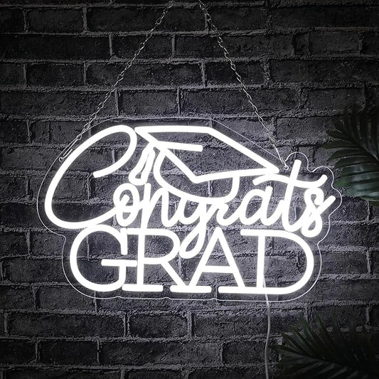 Congrats Grad Neon Sign for 2025 Graduation Decorations,16.5 x 9.9 IN White Dimmable Led Light Congrats Sign for Graduatio...