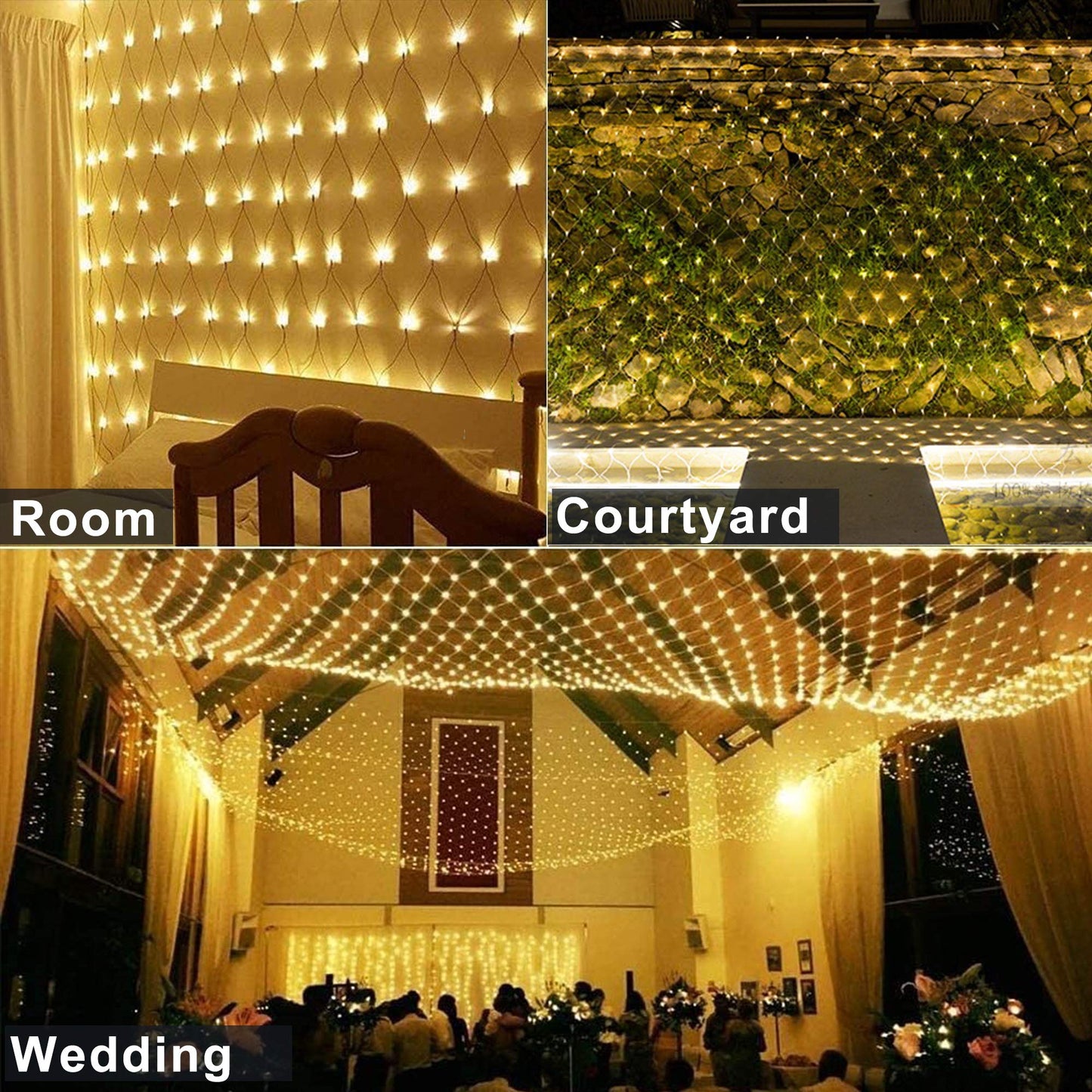 woohaha LED Net Mesh Fairy String Lights, 192 LEDs, 9.8ft x 6.6ft, Warm White, Model QX-U-O-N-192-A