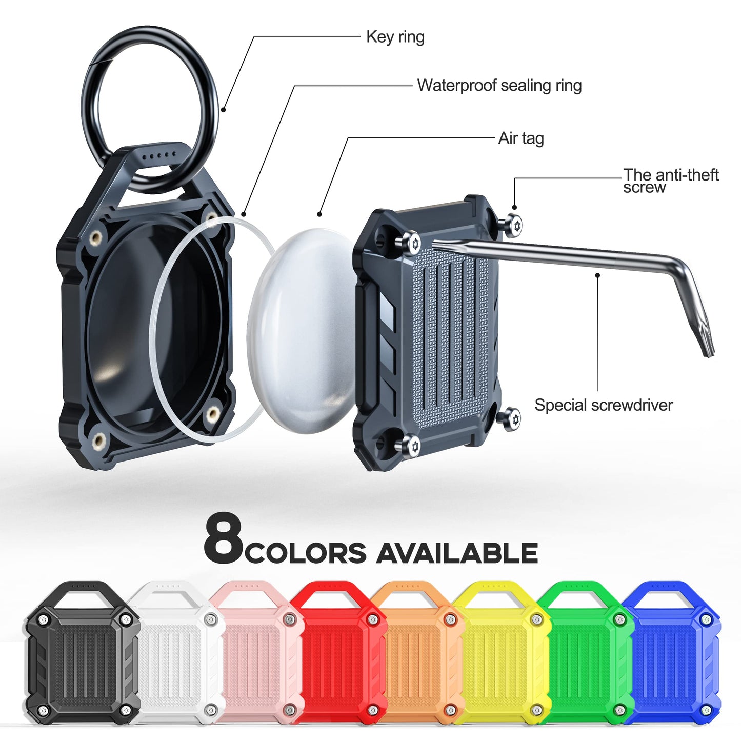 Dovick- Waterproof Keychain Holder Case Compatible With Airtag,Screw Full Cover Compatible With Apple Air Tag Tracker Key Ring (