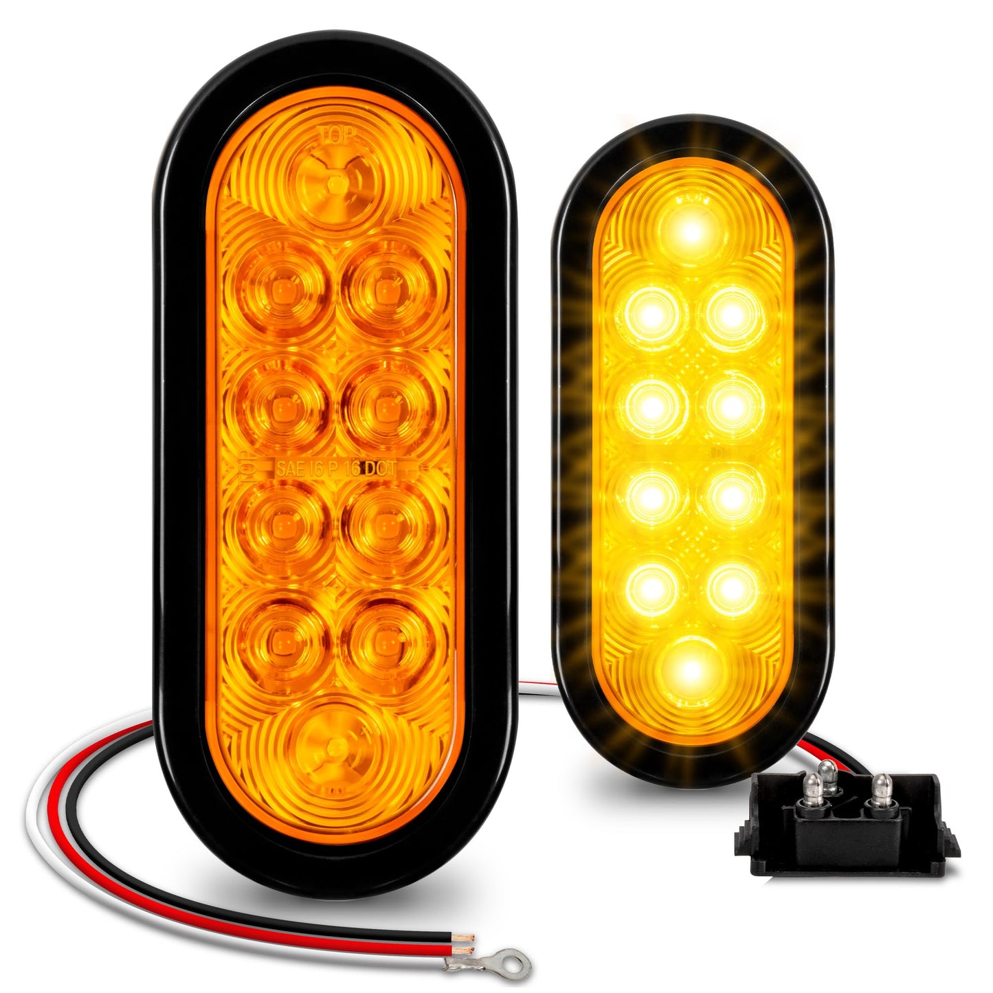 ONLINE LED STORE 2pc Amber Oval LED Trailer Tail Light Kit - IP67 Waterproof, Park & Turn Signal, Grommet & Plug Included