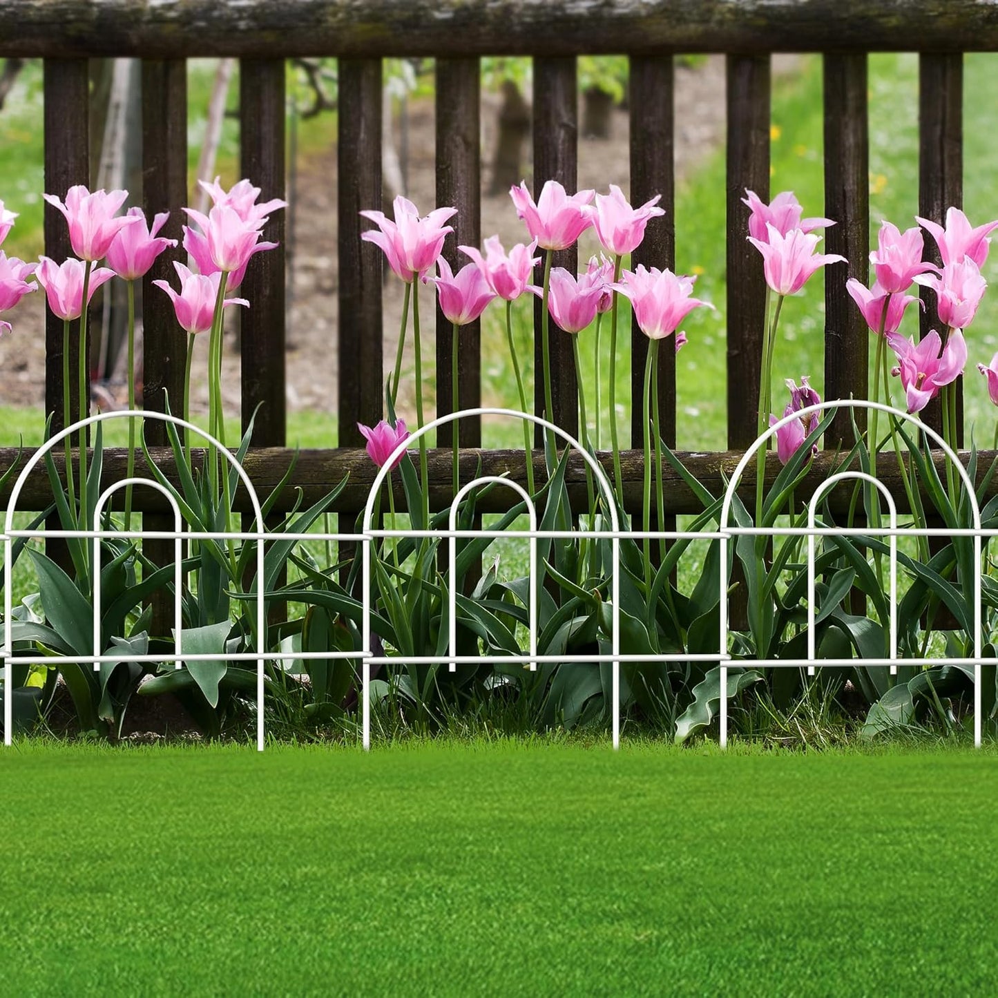 Decorative Garden Folding Border Fence 18in X20ft Rustproof Metal Wire Edging Flower Bed Fences Panel Outdoor White Garden Fencing Edge Patio Landscape