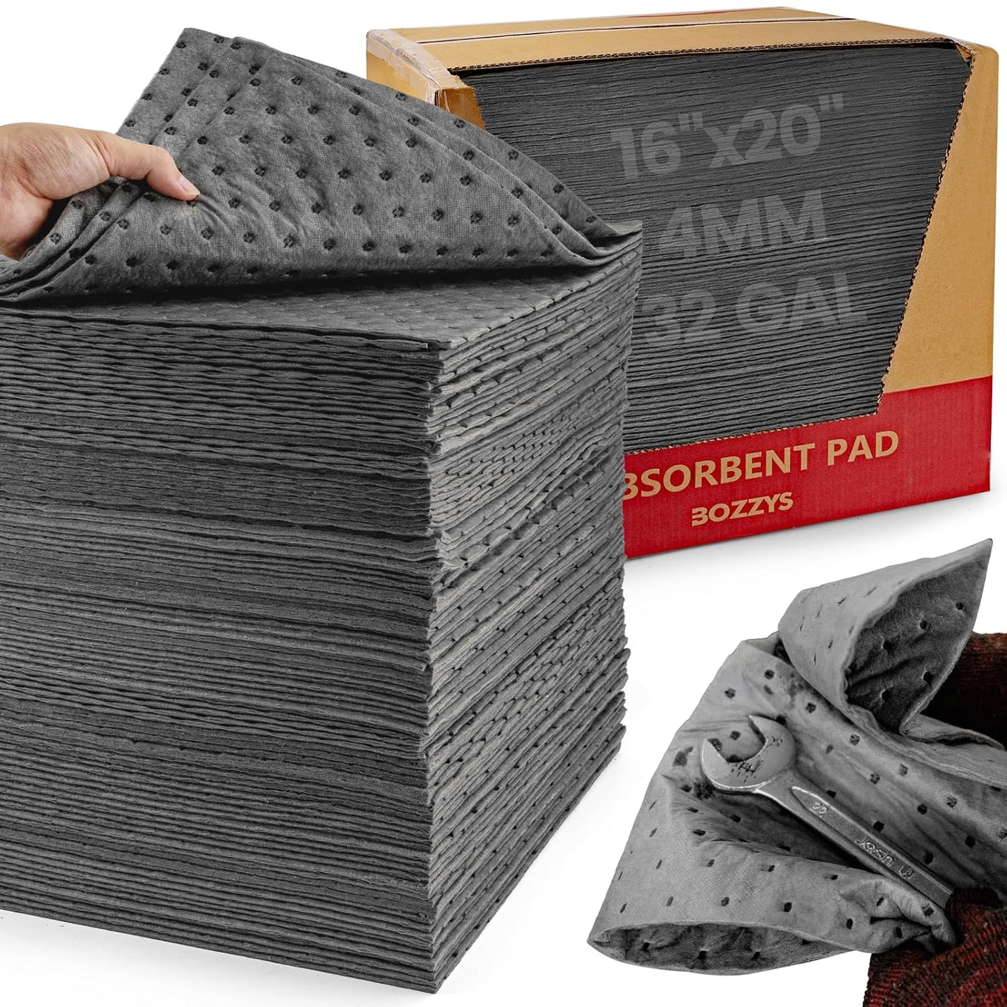 Universal Absorbent Pads | 16"x20" Water Absorbent Mat 100-Pack | Industrial Spill Control for Liquids Leak(32 Gal/Box) | Oil Absorbing Sheets