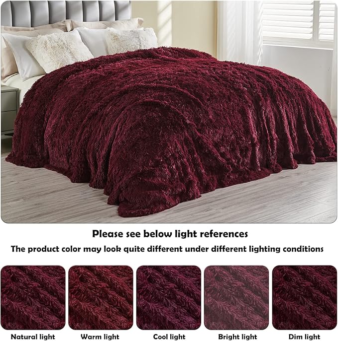GONAAP Fuzzy Faux Fur Throw Blanket Wine Red Super Soft Cozy Plush Fuzzy Shaggy Blanket for Couch Sofa Bed (Wine Red, Throw(50"x60"))