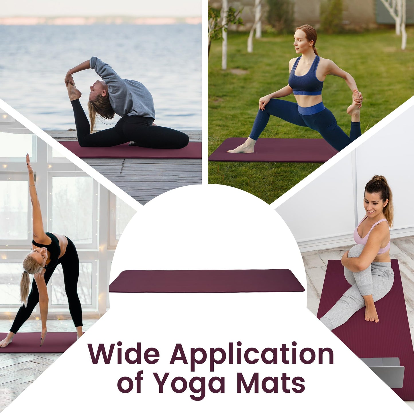Fitvids 1/2-Inch Thick High Density Foam Exercise Yoga Mat with Carrying Strap, For Cushioning The Body Against Hard Floors, Deep Wine
