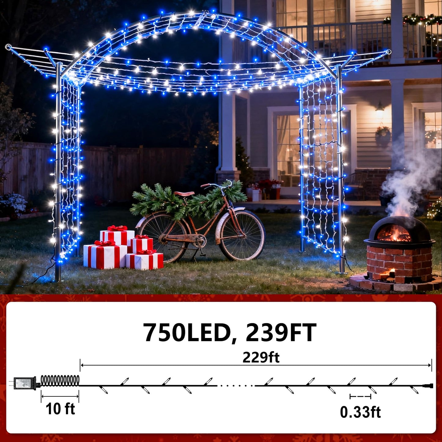 750 Led Christmas String Lights Outdoor  240Ft Twinkle Fairy Lights With Timer & Memory  12 Modes Dimmable Waterproof Tree Light For House Patio Wedding Party Christmas Decororations  Blue & White