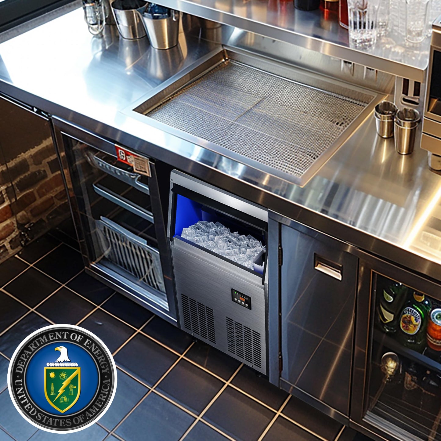 Coolski Commercial Ice Maker Machine 150LBS/24H, Under Counter Ice Maker with 35LBS Storage Capacity, Stainless Steel Ice Machine for Restaurant Home Bar, DOE