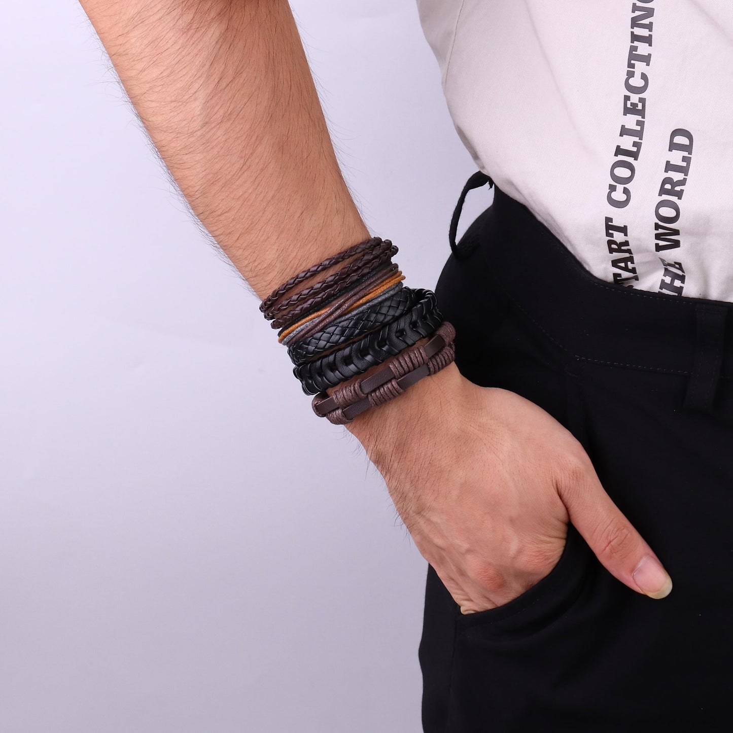 Florideco 30PCS Braided Leather Bracelets for Men Women Wrap Wood Beads Bracelet Woven Ethnic Tribal Rope Wristbands Bracelets S