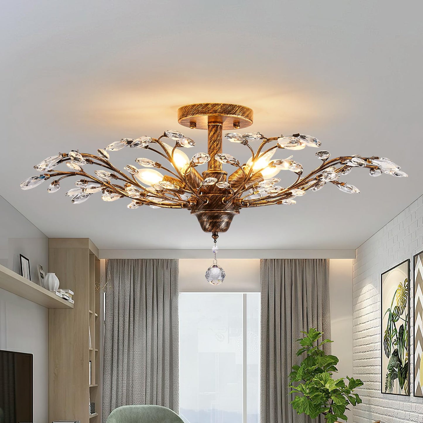 Ganeed Vintage Crystal Chandelier 5-Light Ceiling Light Fixture Bronze 1004-5br for Living Room Dining Room Kitchen