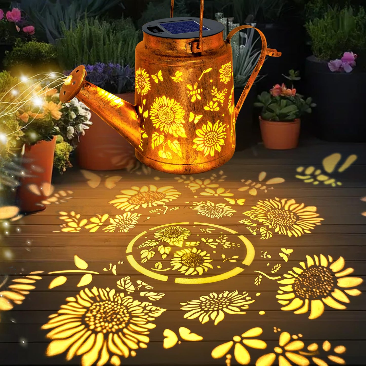 Solar Lights Outdoor Waterproof  Sunflower Solar Watering Can Lights With Shepherd Hook  Birthday Gifts For Mom Grandma Women Christmas  Metal Hanging Lantern Garden Decor Yard Outside Patio Lawn