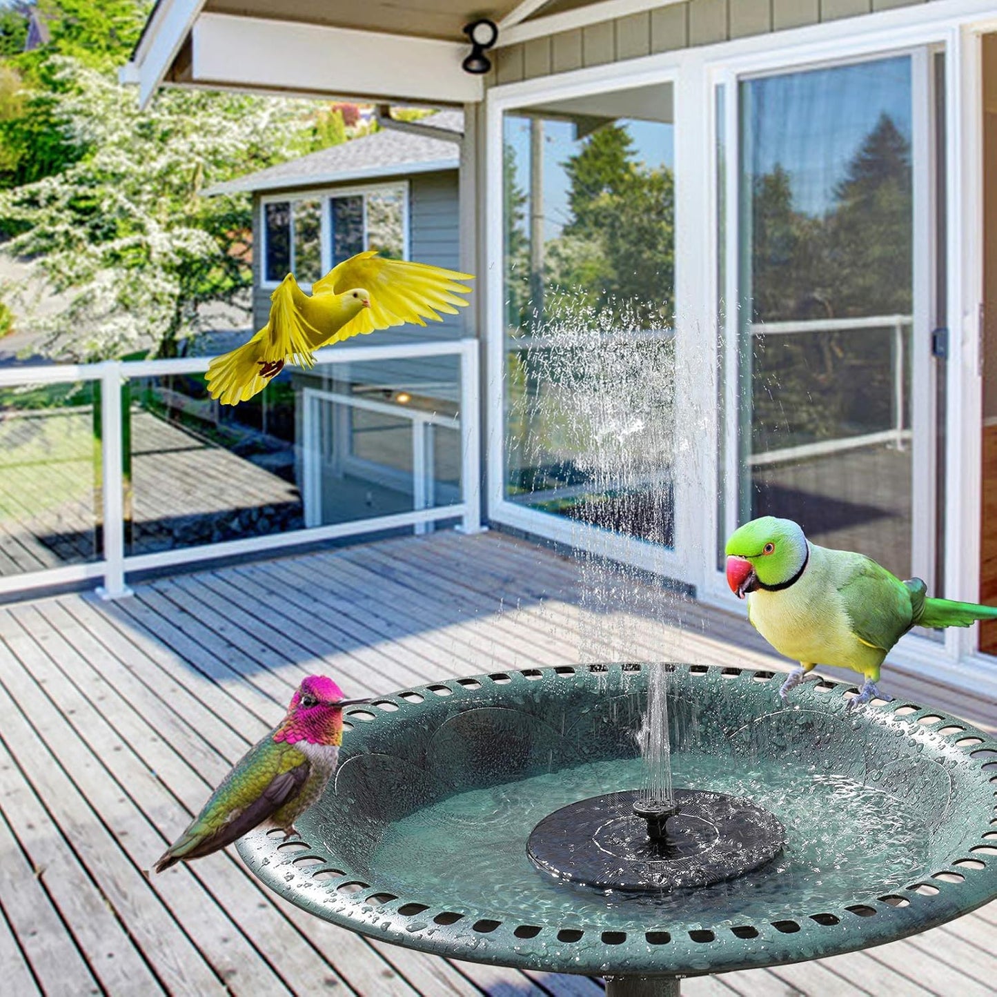 VINGLI 28 Inch Pedestal Bird Bath Solar Fountain Birdbaths with Steel Ground Anchors Weather Resistant Resin Antique Green Garden Decor for Outdoor Lightweight Courtyard…