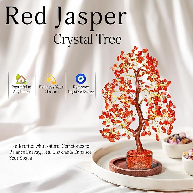 YATSKIA Red Jasper Crystals - Crystal Tree of Life - Gemstone Tree - Spiritual Items - Meditation Room Decor - Spiritual Decor - Reiki Gifts - Good Luck Charms - Metaphysical Gifts