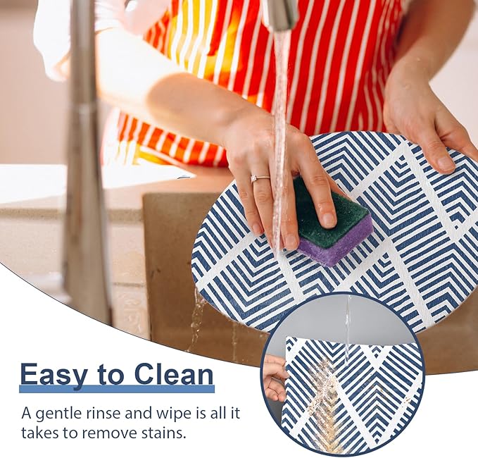 Shelf Liners for Kitchen Cabinets Non-adhesive, 12in x 12FT Drawer Liner Non Slip Shelf Paper, Waterproof Easy to Clean Surface, Thicken Strong Grip for Pantry Cupboard Dresser Mat, Blue Stripe