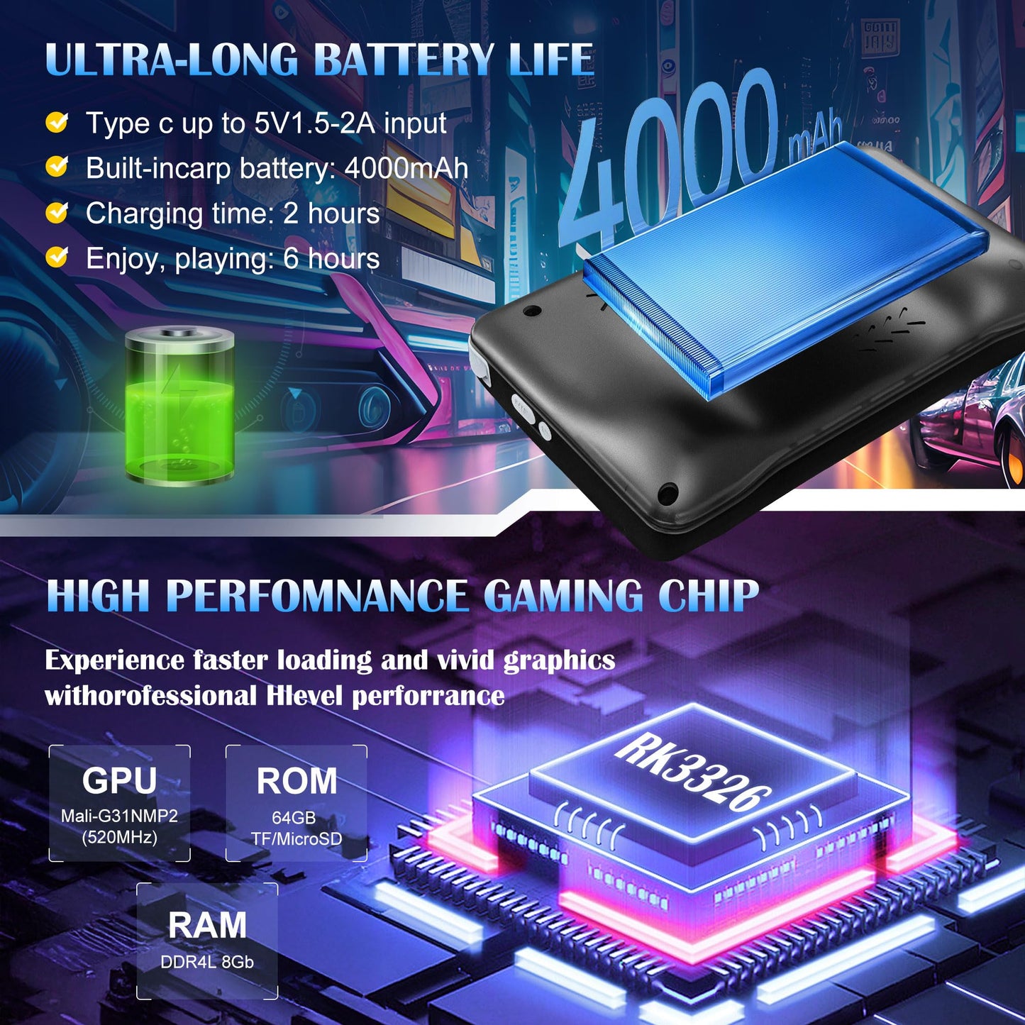TYHDGHJ Upgrade XF40H Retro Handheld Game Console with 64g Built-in 18000+ Classic Games for Boys and Men - Video Gaming Emulator Console