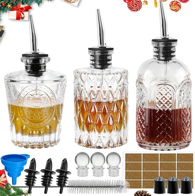 INFTYLE Syrup Bottle Set of 3 - Syrup Dispenser with Leak-Proof Lids Pour Spout Ideal for Coffee Syrups,Honey,Condiments,Olive Oil