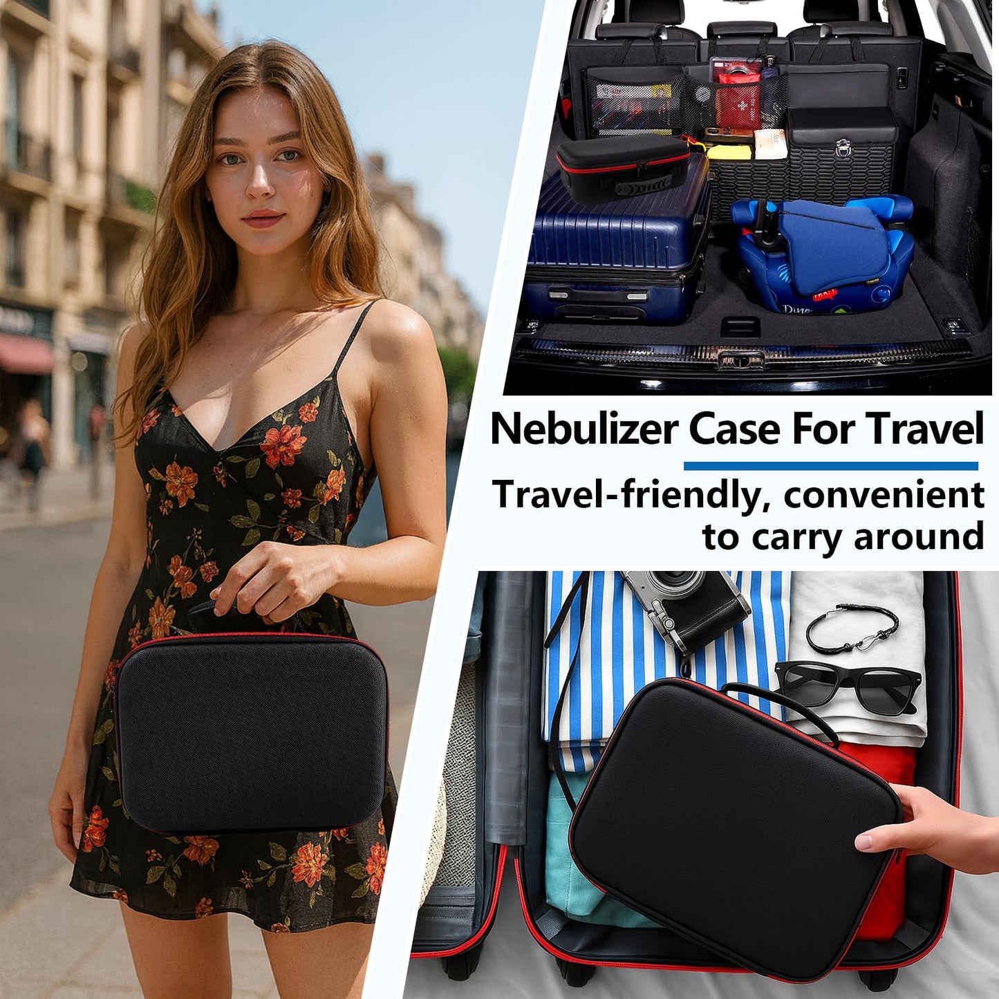 FDFuZhao Nebulizer Bag for Smart Nebulizer,Portable Hard Case,Desktop Inhaler Nebulizer for Home Travel Use, Medicine Storage Bag for Inhaler Spacer, Masks, Asthma Accessories for Kids and Adults,Red
