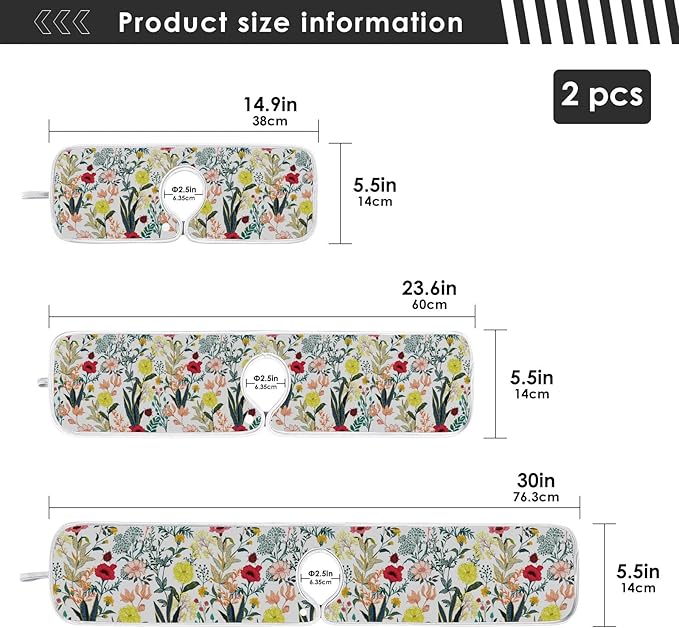 Kitchen Faucet Absorbent Mat,Summer Blooming Flower Water Splash Guard for Sink, Faucet Drip Catcher Thicken Sponge Microfiber Faucet Water Catcher Mat Sink Absorbent Mat for Kitchen 23x5in 2 Pack