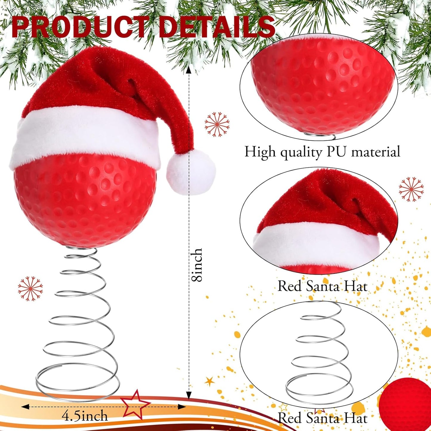 Soulchen 2.4 Inch Golf Christmas Tree Topper Ornament - Mini Tree Top Decor, Home Xmas Party & Tabletop Display - Gift for Men, Senior Fans, Players & Teams
