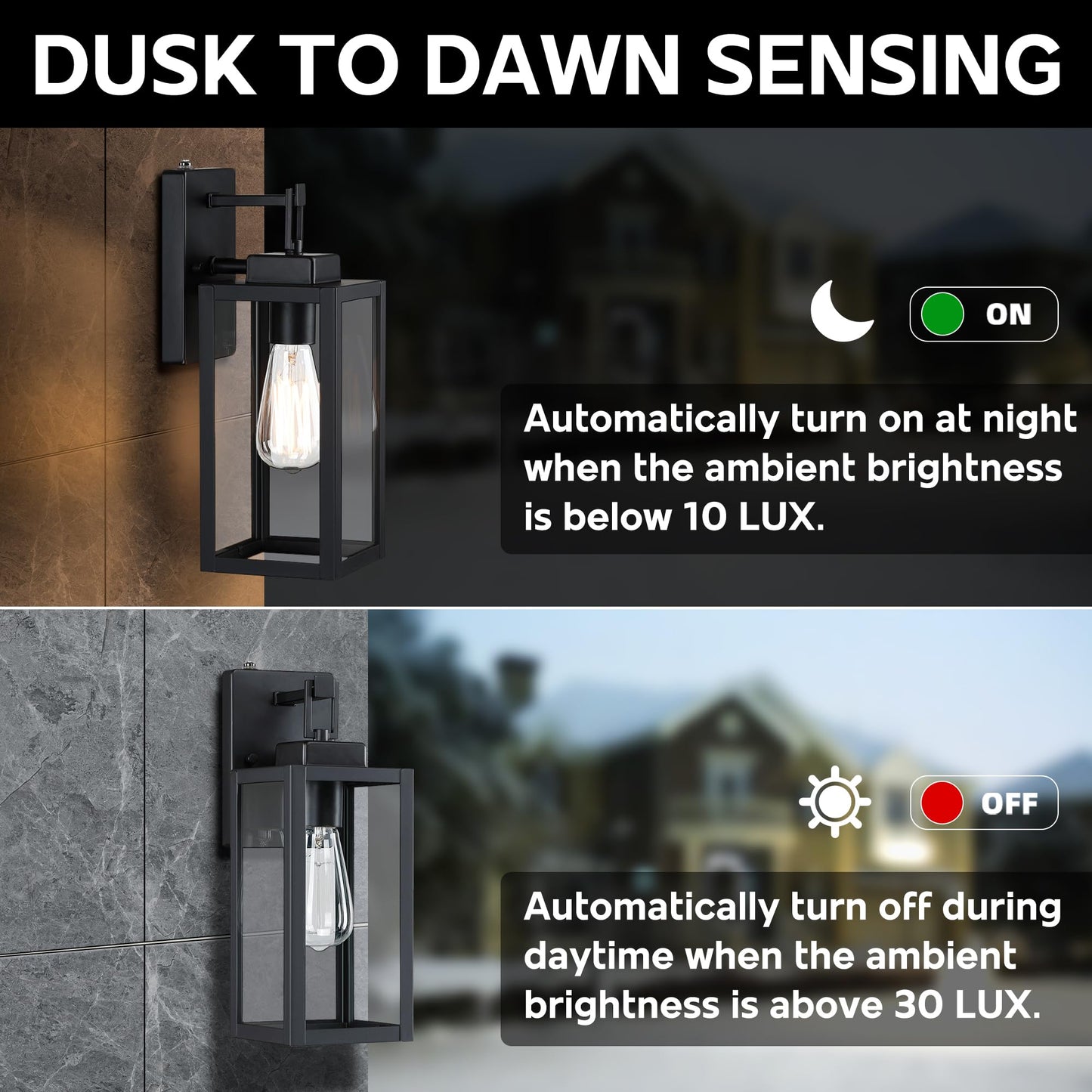 2 Pack 12 Inch Outdoor Wall Lights Dusk To Dawn Exterior Sconce Lights With Sensor Photocell Black Wall Lantern For Porch Patio Garage Dusk To Dawn Outdoor Lighting Set Of 2