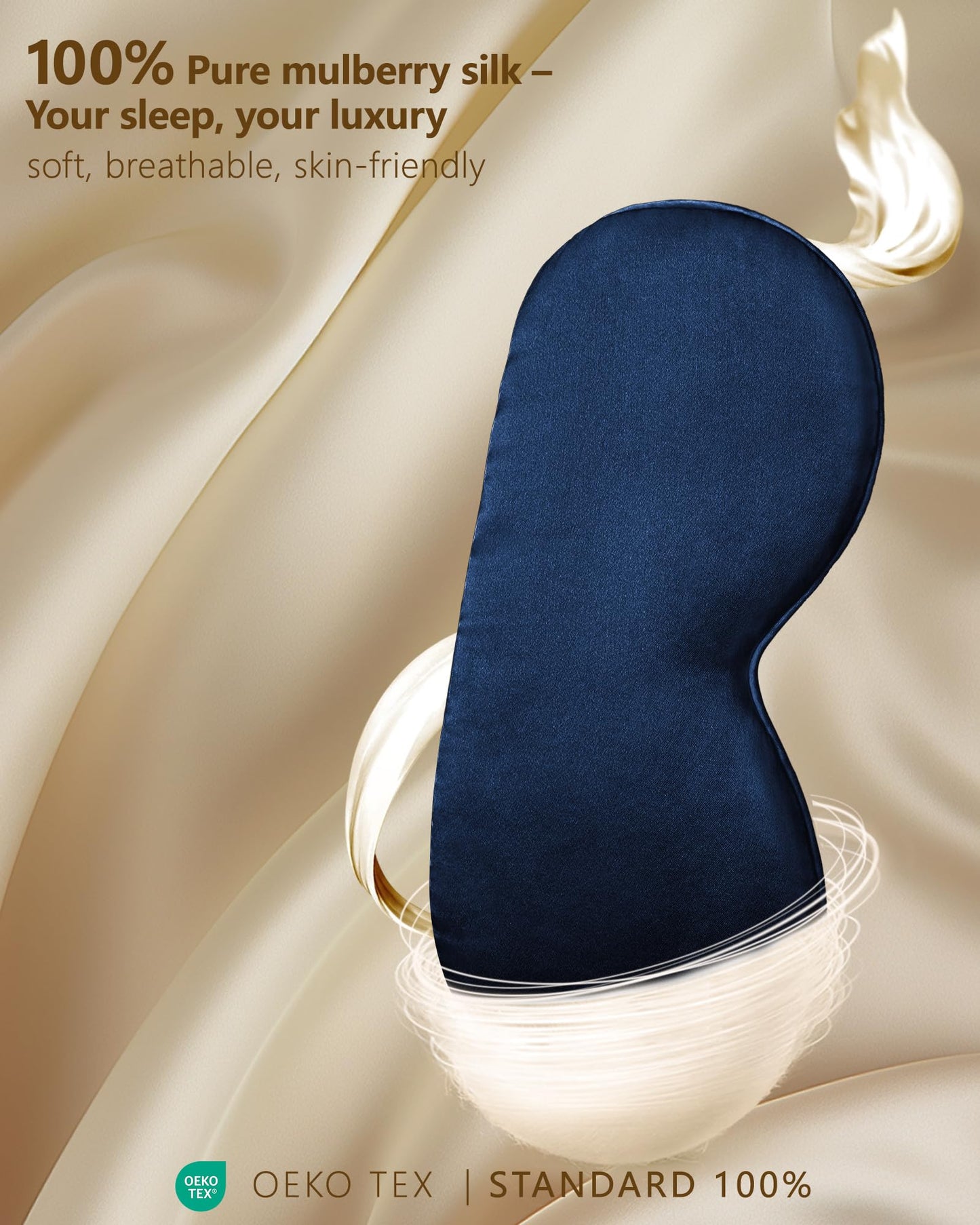 BLSSNZ Silk Eye Mask for Sleeping - Soft Breathable Organic Natural Mulberry Silk Fabric Blackout Sleep Mask with Adjustable Straps No Pressure Eye Mask for Travel Essentials Gifts (Navy Blue)
