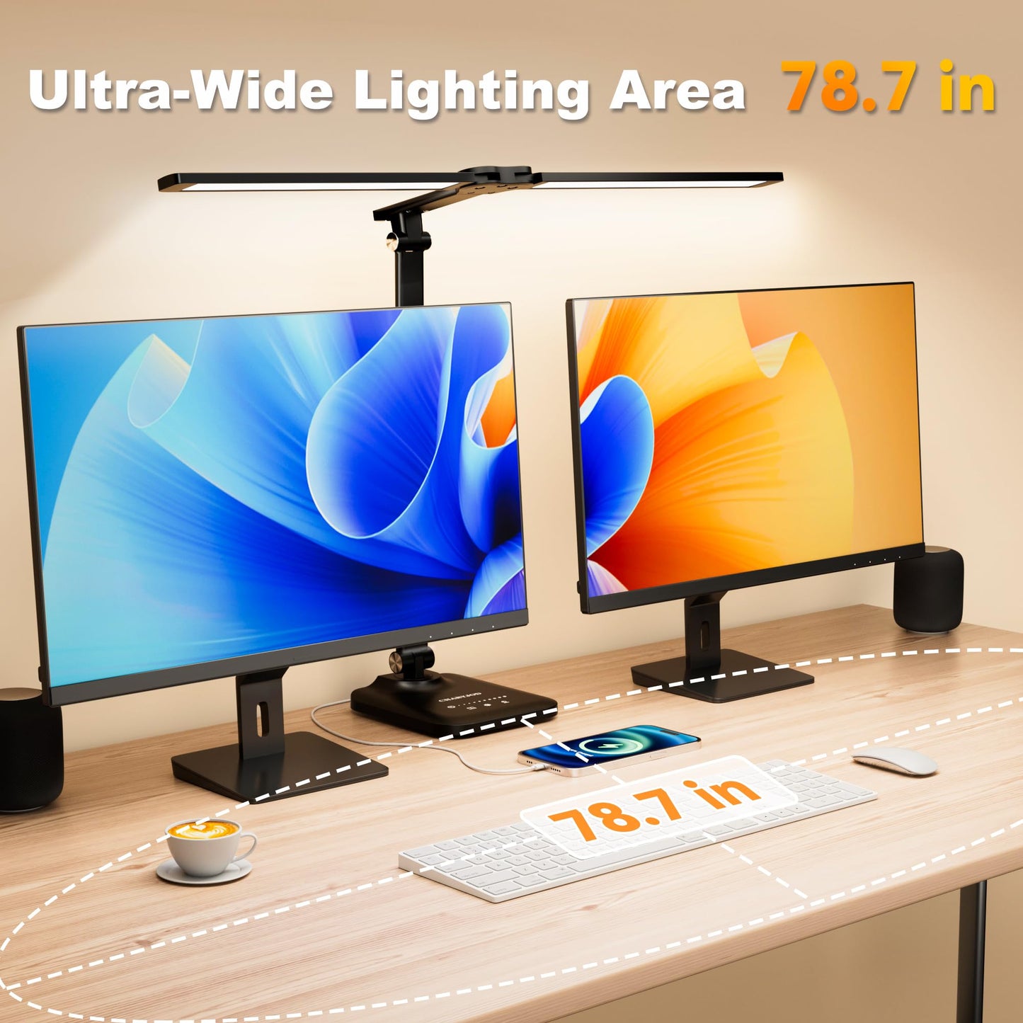 CHARYJOD LED Desk Lamp, Height Adjustable, Stepless Dimming, Aluminum, Black, Model JB007