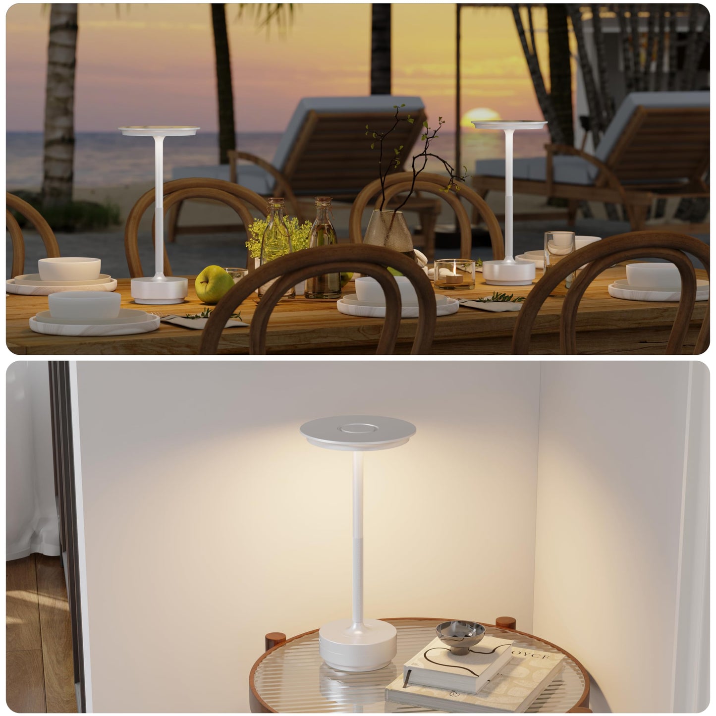 TBBGA Rechargeable Cordless Table Lamps, 5000mAh, 3 Color Dimming, Aluminum, Model T106C, White-2